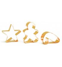 Picture of 3 GOLDEN STAINLESS STEEL COOKIE CUTTER GINGERMAN/CANDY CANE/